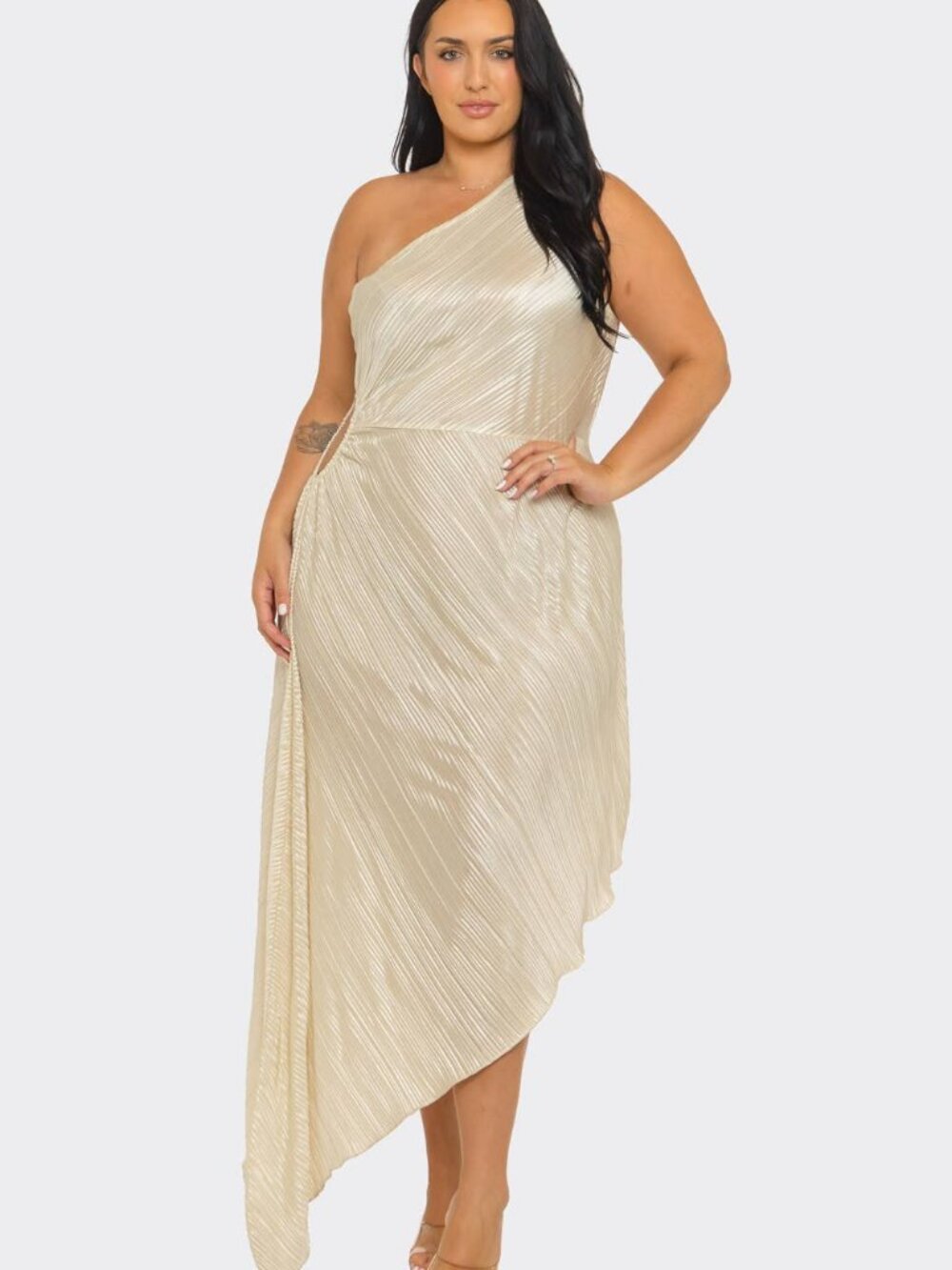 Elle Champagne Allure Asymmetric Maxi Dress